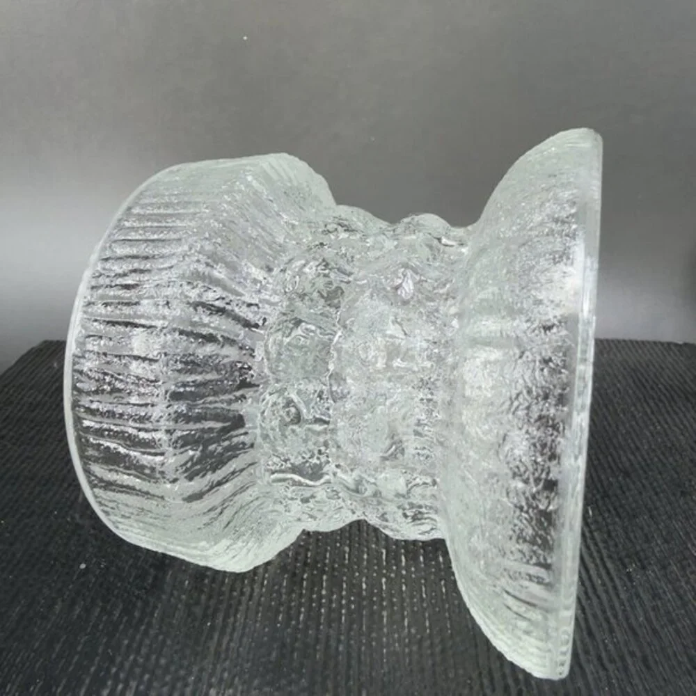 LE Smith Fjord‎ Glacial Glass Candle Holder Clear Double Sided Glass Votive VTG